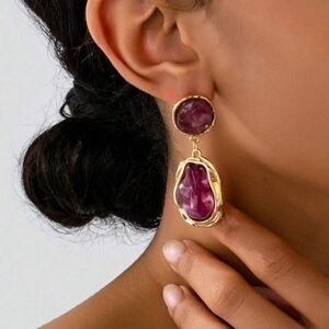Gold-Tone Pink & Purple Stone Drop Earrings